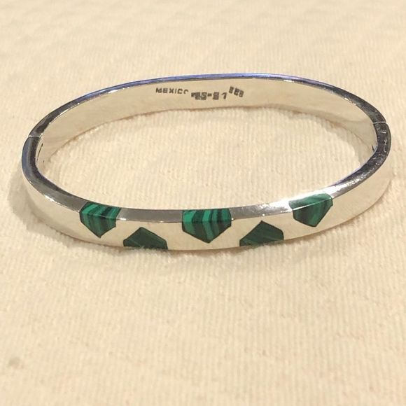Vintage TAXCO Malachite Sterling Silver Hinged Bangle - Picture 12 of 13